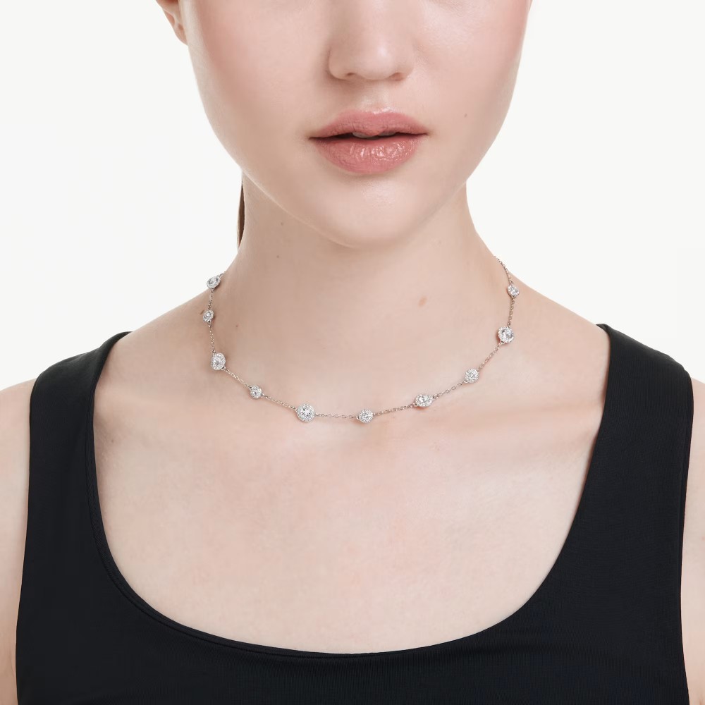 SWAROVSKI Una Angelic Κολιέ, Στρογγυλή κοπή, Λευκό, Διπλής Όψης Επιροδιωμένο 5732275