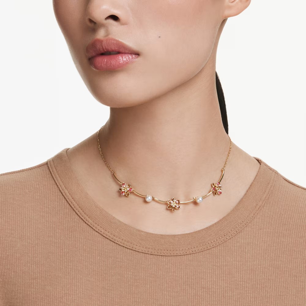 SWAROVSKI Κολιέ Idyllia Crystal Pearl, Μίξη κοπών, Λουλούδι, Πολύχρωμο, Επιμετάλλωση σε χρυσό τόνο 5732388