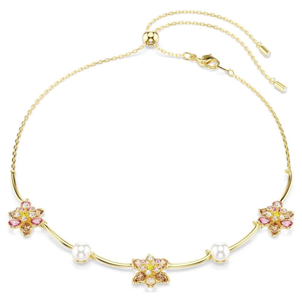 SWAROVSKI Κολιέ Idyllia Crystal Pearl, Μίξη κοπών, Λουλούδι, Πολύχρωμο, Επιμετάλλωση σε χρυσό τόνο 5732388