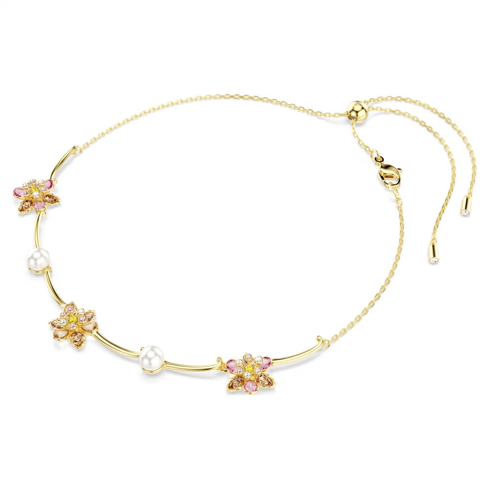 SWAROVSKI Κολιέ Idyllia Crystal Pearl, Μίξη κοπών, Λουλούδι, Πολύχρωμο, Επιμετάλλωση σε χρυσό τόνο 5732388