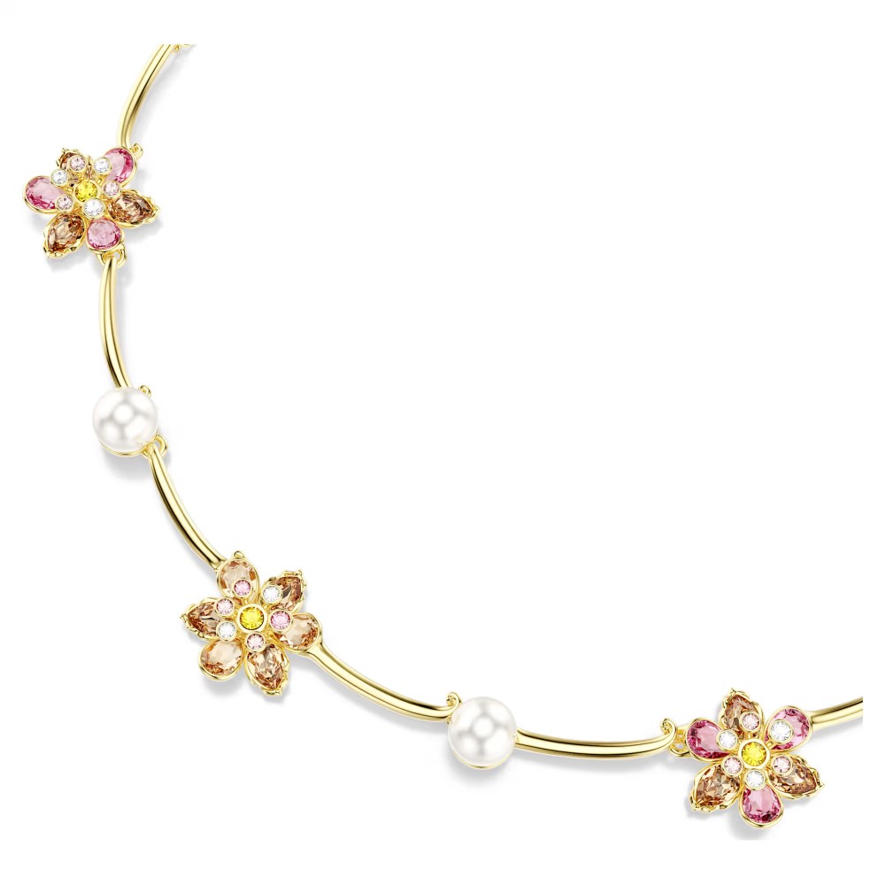 SWAROVSKI Κολιέ Idyllia Crystal Pearl, Μίξη κοπών, Λουλούδι, Πολύχρωμο, Επιμετάλλωση σε χρυσό τόνο 5732388
