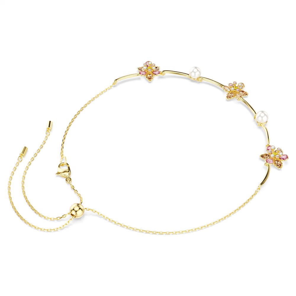 SWAROVSKI Κολιέ Idyllia Crystal Pearl, Μίξη κοπών, Λουλούδι, Πολύχρωμο, Επιμετάλλωση σε χρυσό τόνο 5732388