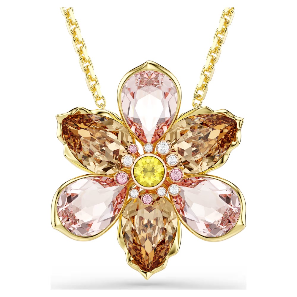 SWAROVSKI Idyllia Μενταγιόν με αλυσίδα και Καρφίτσα, Λουλούδι Μίξη Κοπών, Χρυσ΄΄ος Τόνος 5735227