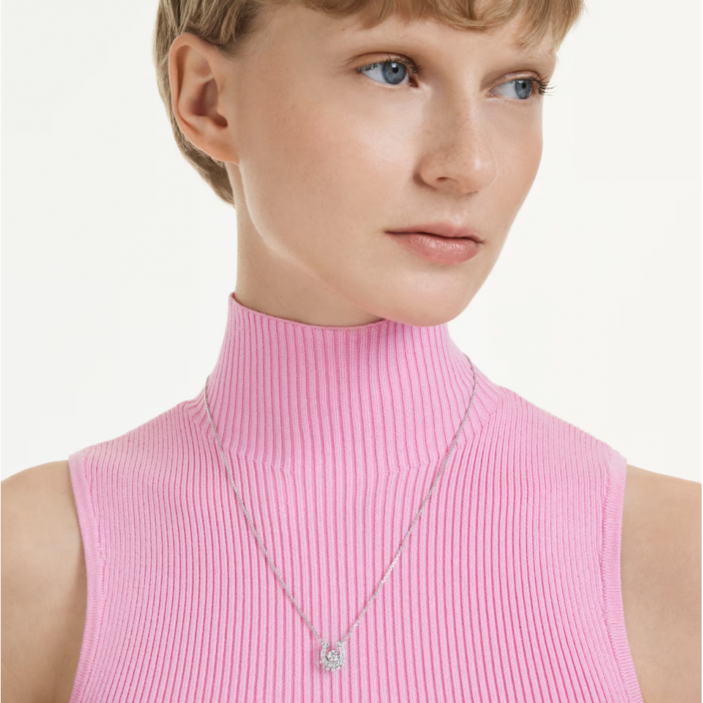 SWAROVSKI Symbolica, Μενταγιόν με Αλυσίδα, Crystal Pearl, Στρογγυλή κοπή, Pave, Λευκό, Πέταλο, Επιμετάλλωση ροδίου 5736972