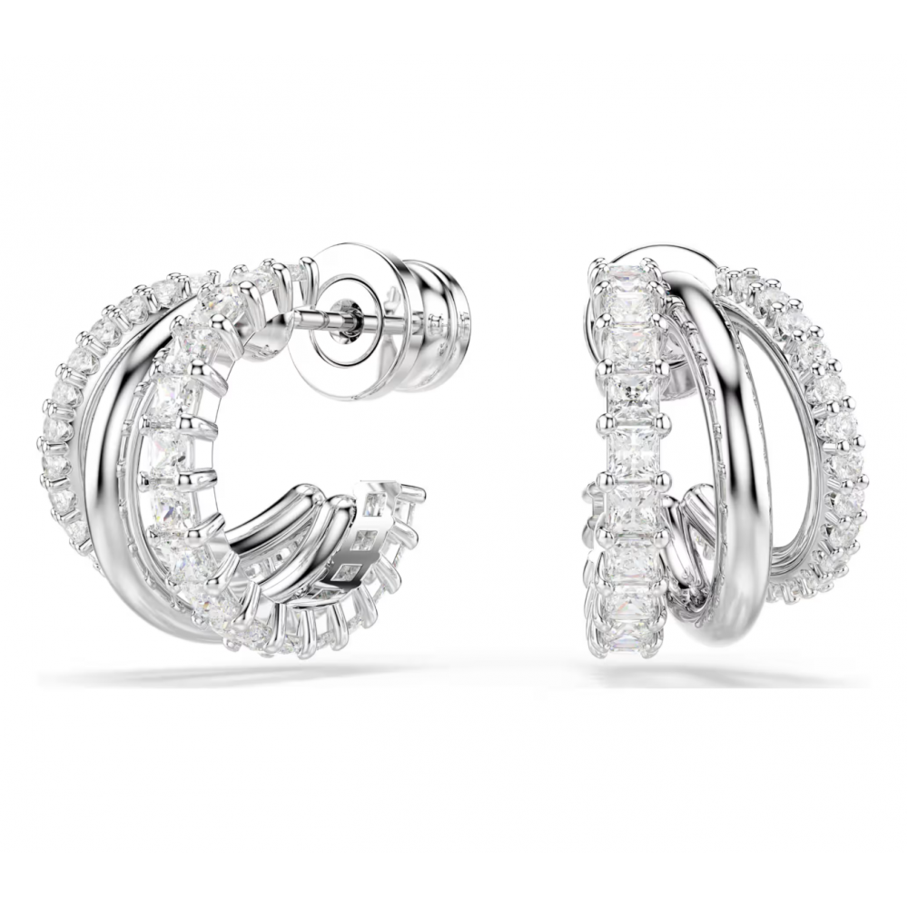 SWAROVSKI Σκουλαρίκια Κρίκοι Hyperbola, Στρογγυλή Κοπή, Λευκά, Επιμετάλλωση ροδίου 5737110