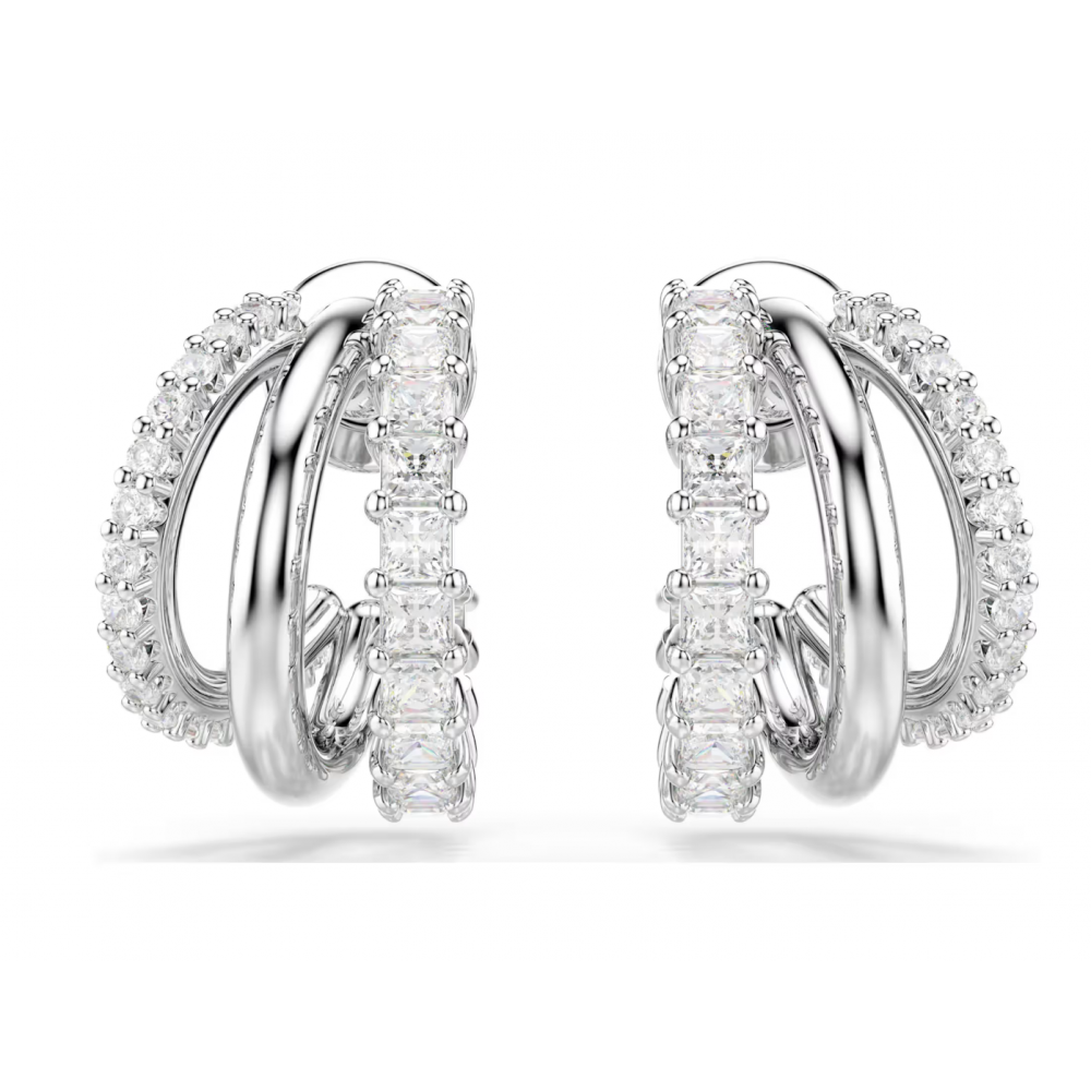 SWAROVSKI Σκουλαρίκια Κρίκοι Hyperbola, Στρογγυλή Κοπή, Λευκά, Επιμετάλλωση ροδίου 5737110