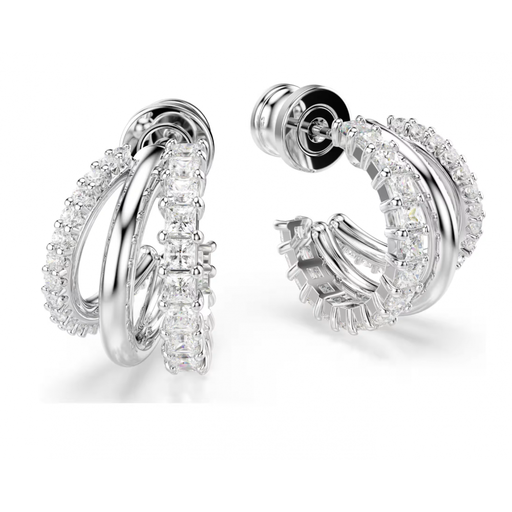 SWAROVSKI Σκουλαρίκια Κρίκοι Hyperbola, Στρογγυλή Κοπή, Λευκά, Επιμετάλλωση ροδίου 5737110