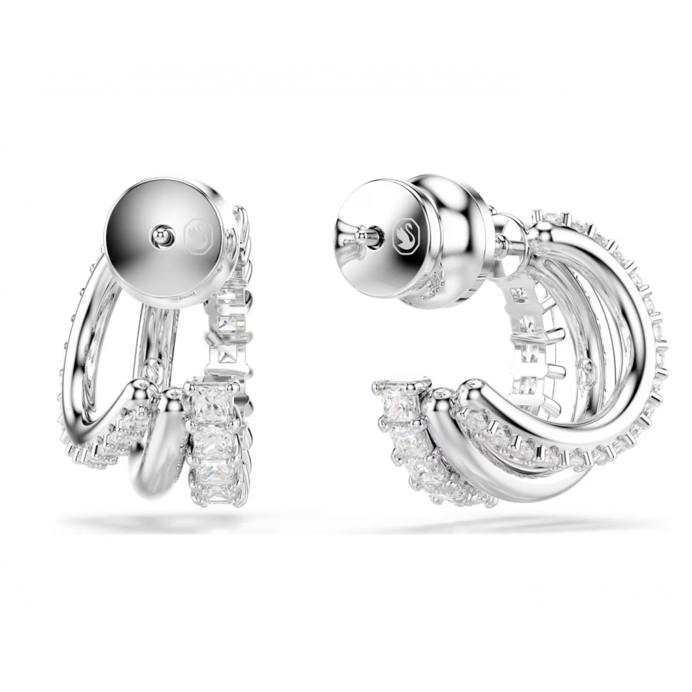 SWAROVSKI Σκουλαρίκια Κρίκοι Hyperbola, Στρογγυλή Κοπή, Λευκά, Επιμετάλλωση ροδίου 5737110