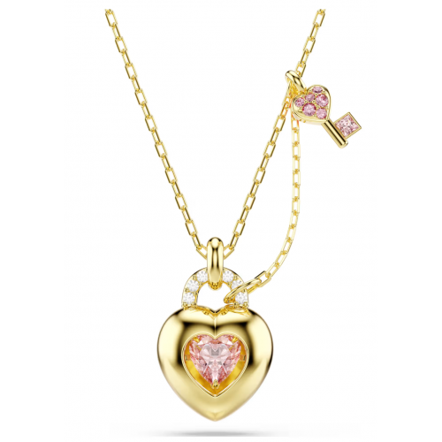 SWAROVSKI Idyllia Μενταγιόν με αλυσίδα, Ροζ, Μίξη Κοπών, Καρδιά με Κλειδί, Χρυσός Τόνος 5737288