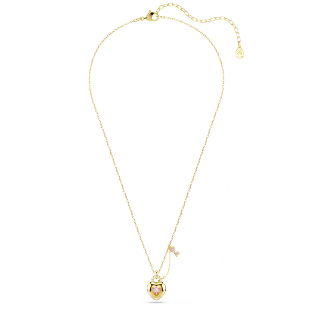 SWAROVSKI Idyllia Μενταγιόν με αλυσίδα, Ροζ, Μίξη Κοπών, Καρδιά με Κλειδί, Χρυσός Τόνος 5737288