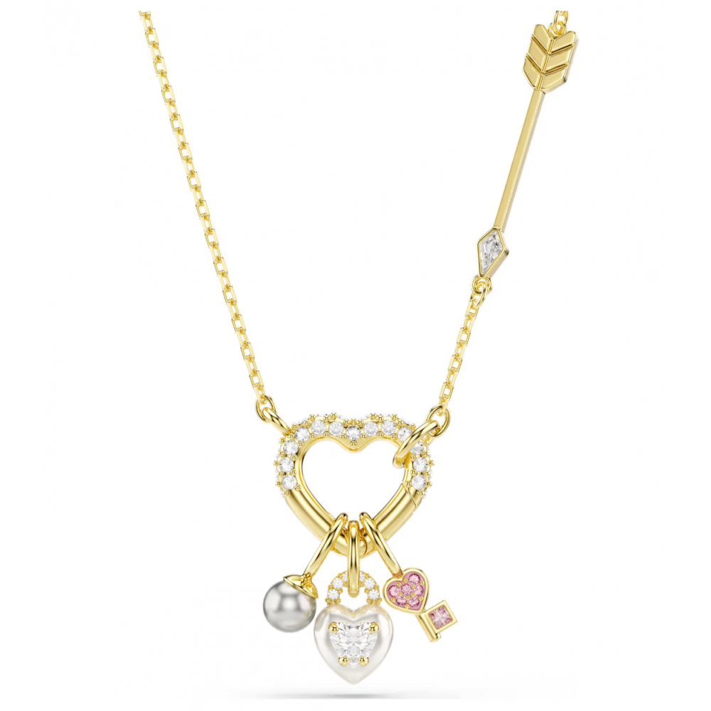 SWAROVSKI Idyllia Μενταγιόν με αλυσίδα, Κλειδί, Καρδιά, Ροζ, Μίξη Κοπών, Χρυσός Τόνος 5737290