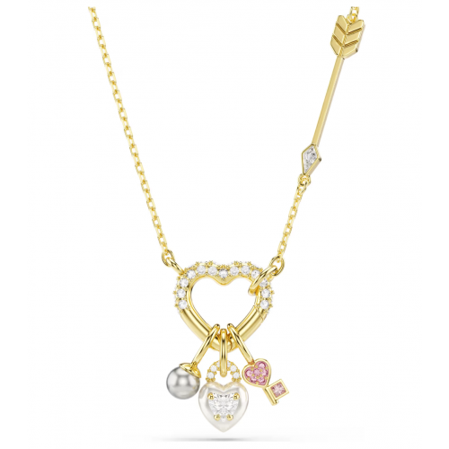 SWAROVSKI Idyllia Μενταγιόν με αλυσίδα, Κλειδί, Καρδιά, Ροζ, Μίξη Κοπών, Χρυσός Τόνος 5737290