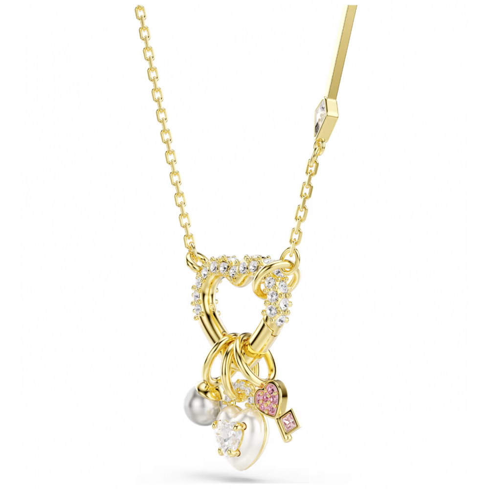 SWAROVSKI Idyllia Μενταγιόν με αλυσίδα, Κλειδί, Καρδιά, Ροζ, Μίξη Κοπών, Χρυσός Τόνος 5737290