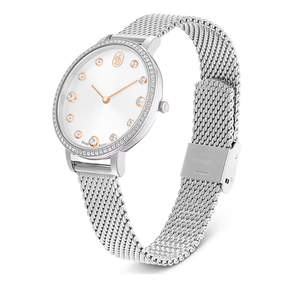 SWAROVSKI Clarica Ρολόι Ελβετικής Κατασκευής με Μπρασελέ από Ανοξείδωτο Ατσάλι σε Ασημί Τόνο 5740971