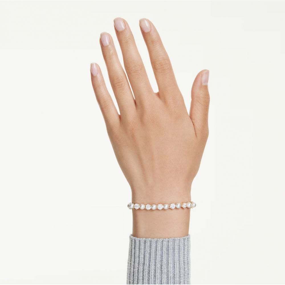 SWAROVSKI Βραχιόλι Tennis Matrix Crystal Pearl, Λευκό, Επιμετάλλωση σε Χρυσό Τόνο 5742026