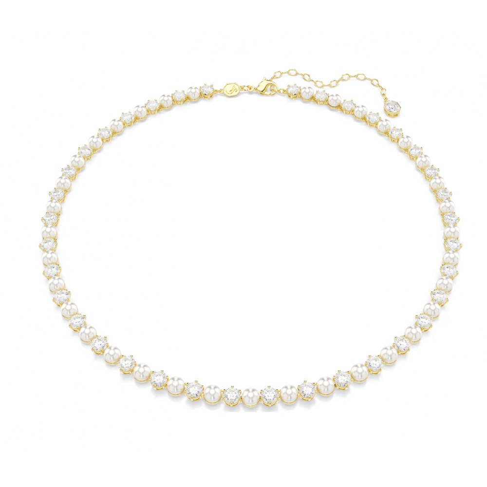 SWAROVSKI Tennis Matrix, Crystal Pearl, Κολιέ, Στρογγυλή Κοπή, Λευκό, Επιμετάλλωση σε Χρυσό Τόνο 5742039