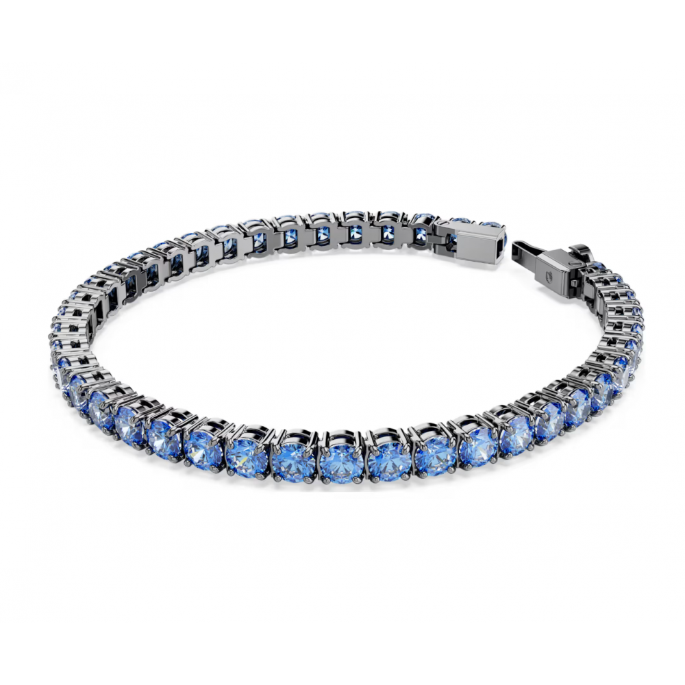Swarovski, Βραχιόλι Matrix Tennis Στρογγυλή κοπή, Μπλε, Επιμετάλλωση ρουθηνίου 5743440
