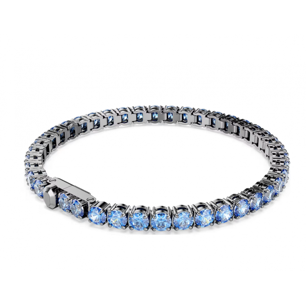 Swarovski, Βραχιόλι Matrix Tennis Στρογγυλή κοπή, Μπλε, Επιμετάλλωση ρουθηνίου 5743440