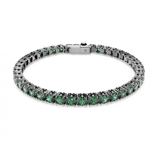 Swarovski, Βραχιόλι Matrix Tennis Στρογγυλή κοπή, Πράσινο, Επιμετάλλωση ρουθηνίου 5743446