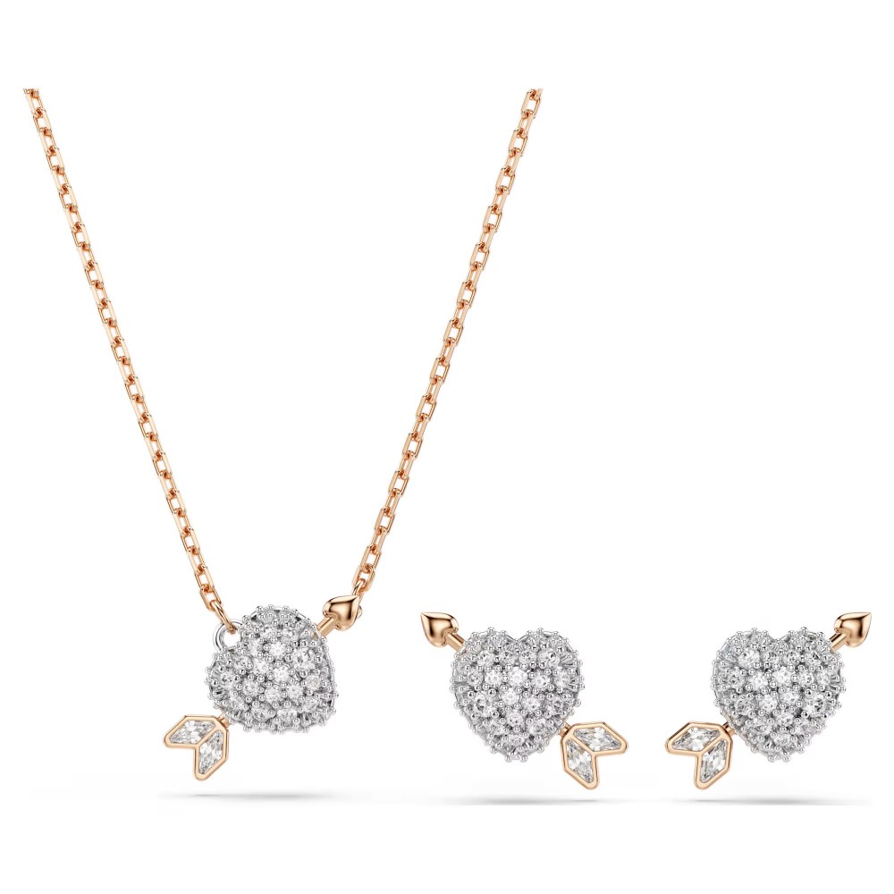SWAROVSKI Idylia Set Μικτές Κοπές, Καρδιά και Βέλος, Λευκό, Επιμετάλλωση σε Ροζ-Χρυσό Τόνο 5745580
