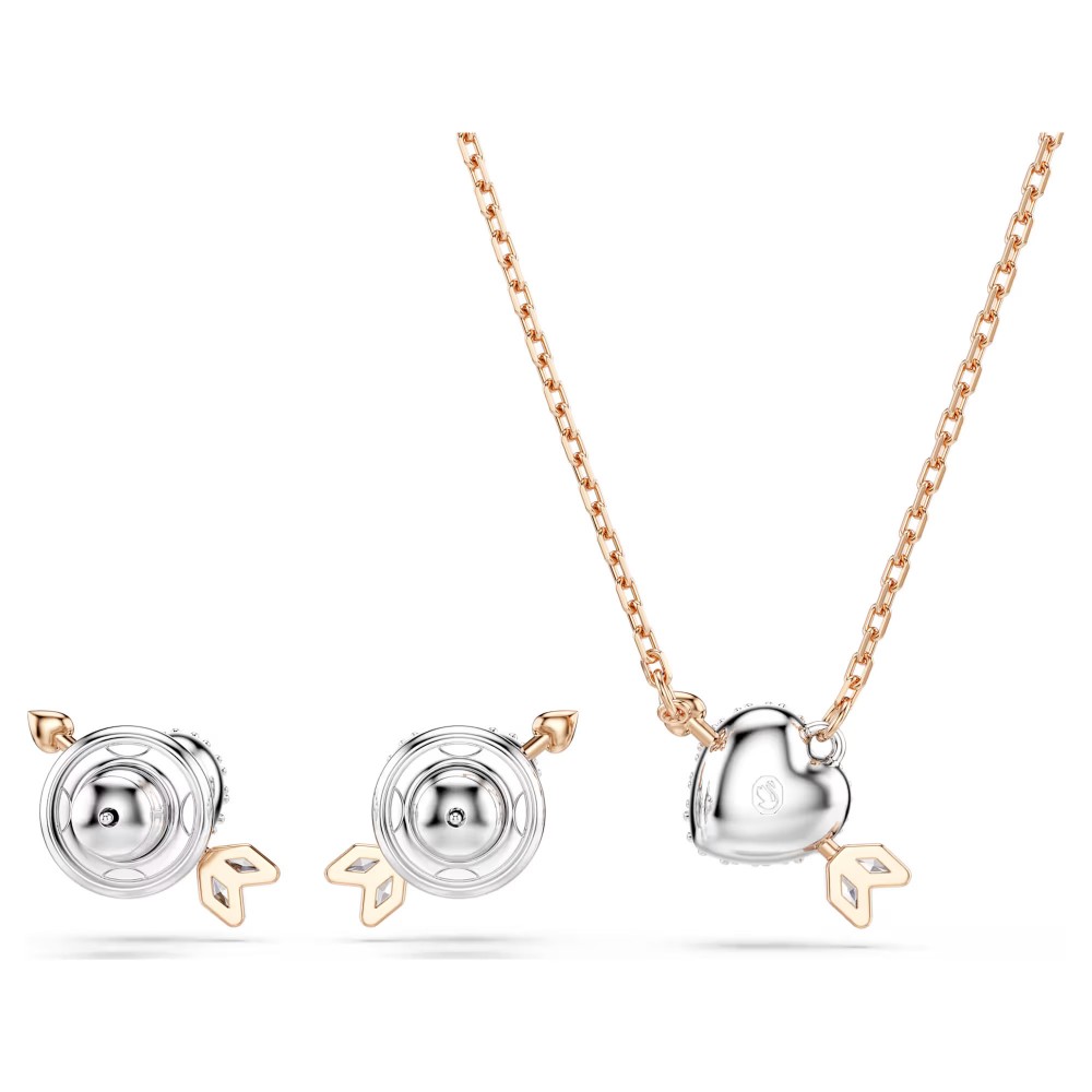 SWAROVSKI Idylia Set Μικτές Κοπές, Καρδιά και Βέλος, Λευκό, Επιμετάλλωση σε Ροζ-Χρυσό Τόνο 5745580