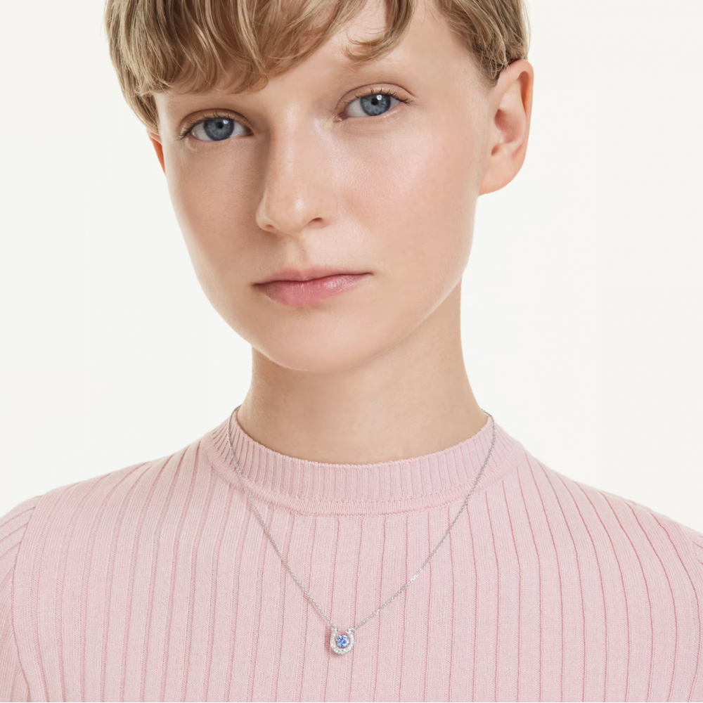 SWAROVSKI Symbolica, Μενταγιόν με Αλυσίδα, Στρογγυλή κοπή, Pave, Μπλε, Πέταλο, Επιμετάλλωση ροδίου 5746562