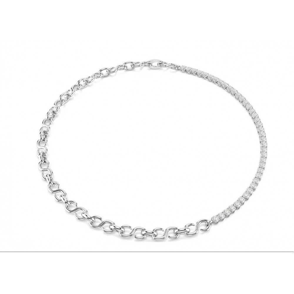 SWAROVSKI Κολιέ Matrix, Σχήμα S, Στρογγυλή κοπή, Λευκό, Επιμετάλλωση ροδίου 5747732