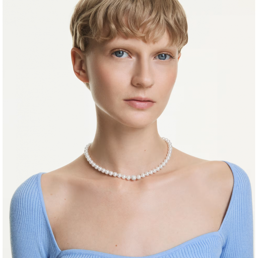 SWAROVSKI Κολιέ Matrix Crystal Pearl, Λευκό, Επιμετάλλωση ροδίου 5747746