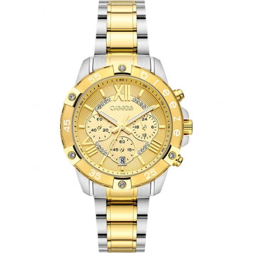 BREEZE Spectacolo Swarovski Chronograph Two Tone Stainless Steel Bracelet 712441.2