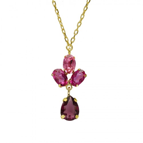 Victoria Cruz "Passage" Collection Επιχρυσωμένο Κολιέ από Ασήμι 925 με Ροζ Swarovski A4689-11DG