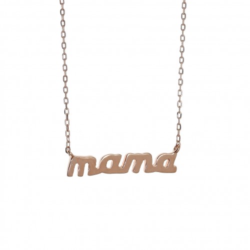 925 Ασήμι Ροζ Επιχρυσωμένο Κολιέ "Μαμά" AKZN1529MJR