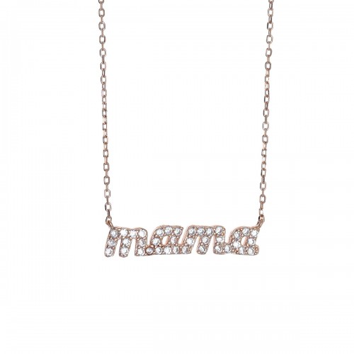925 Ασήμι Ροζ Επιχρυσωμένο Κολιέ "Μαμά" με Ζιργκόν AKZN331MJR