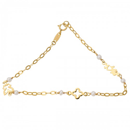 9K Χρυσό Bραχιόλι με Πεταλούδα & Σταυρό B302AF