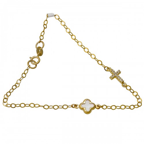 14K Χρυσό Bραχιόλι με Ματάκι & Σταυρό BO-0009