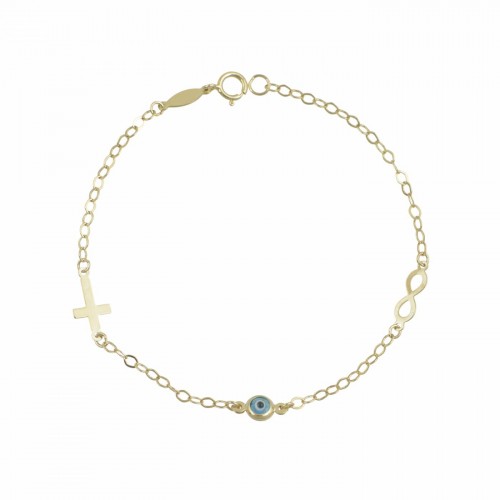 9K Χρυσό Bραχιόλι με "Άπειρο", Σταυρό και Ματάκι BP119BJ