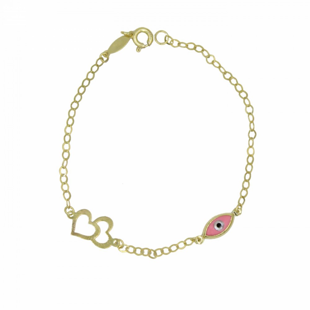 9K Χρυσό Bραχιόλι με "Καρδιές" και Ματάκι BP144BJ