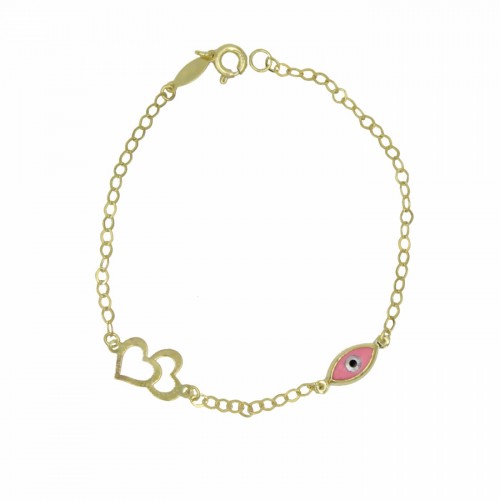 9K Χρυσό Bραχιόλι με "Καρδιές" και Ματάκι BP144BJ