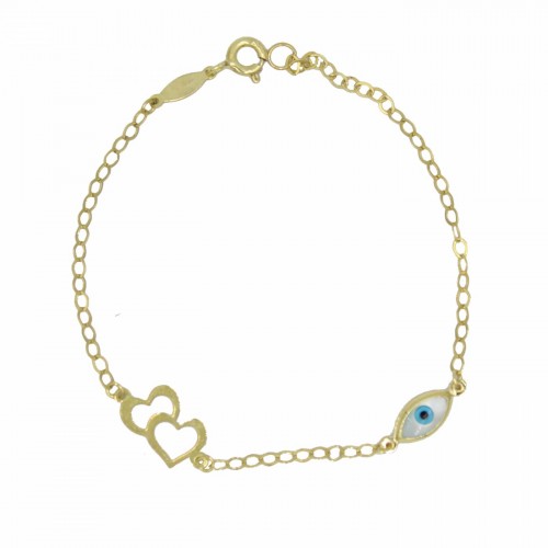 9K Χρυσό Bραχιόλι με "Διπλές Καρδιές" και Ματάκι BP150BJ