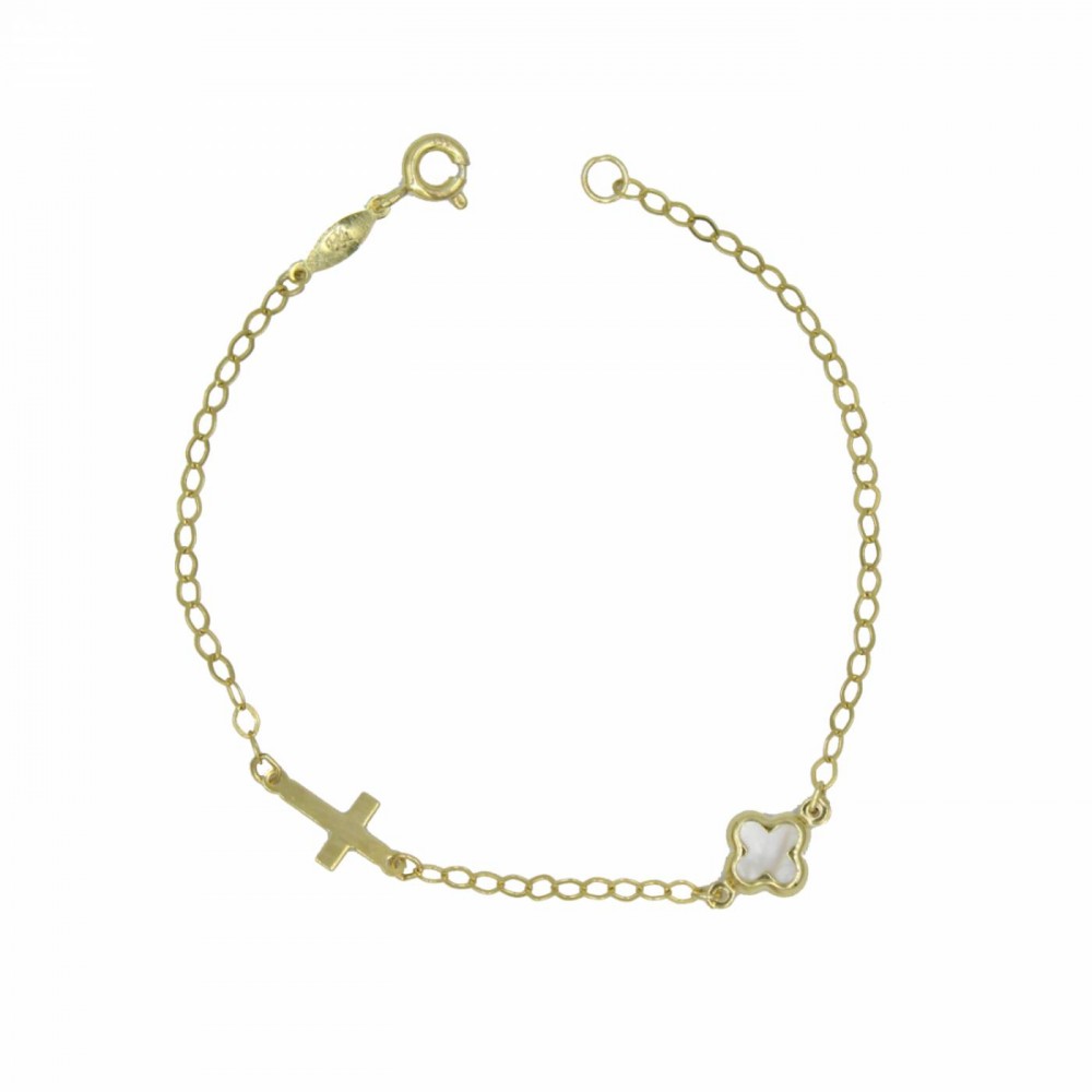 9K Χρυσό Bραχιόλι με Δύο Σταυρούς BP163BJ