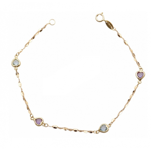 14K Χρυσό Bραχιόλι με "Καρδιές" από Ζιργκόν BP2040