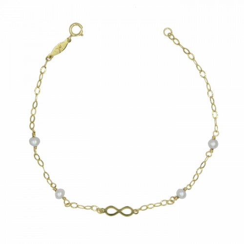 9K Χρυσό Bραχιόλι με "Άπειρο" και Πέρλες BP225BJ