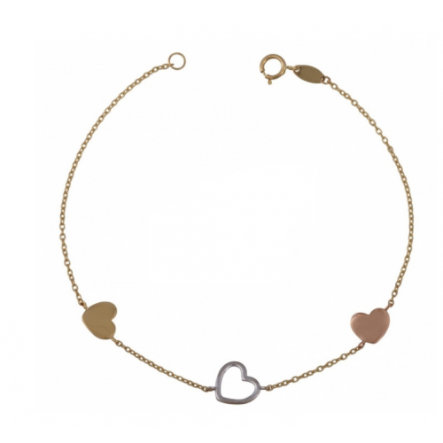 14K Χρυσό Δίχρωμο βραχιόλι με "Καρδούλες" BP8077