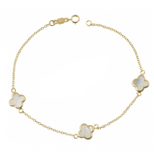 14K Χρυσό Bραχιόλι με Λευκό Σταυρό από Φίλντισι BR154AFR