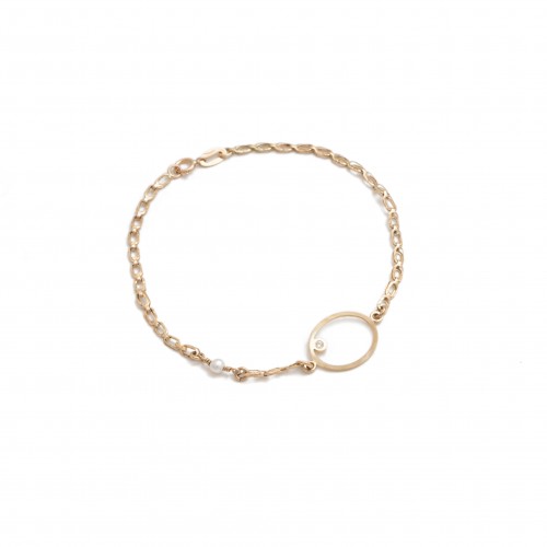 14K Χρυσό Βραχιόλι με Ζιργκόν και Μαργαριτάρι BR180AV