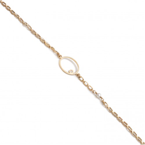 14K Χρυσό Βραχιόλι με Ζιργκόν και Μαργαριτάρι BR180AV