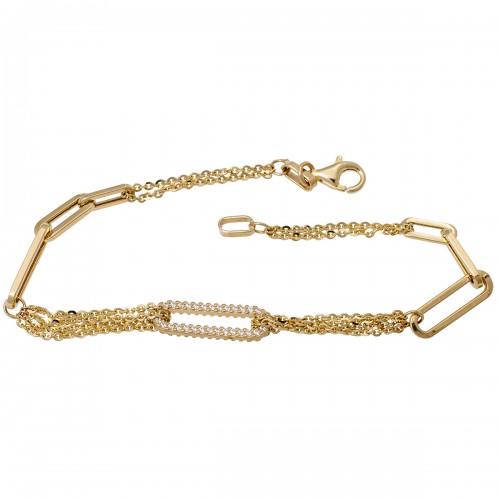 14K Χρυσό Bραχιόλι με Ζιργκόν Κρίκους & Τριπλές Αλυσίδες BR400-0