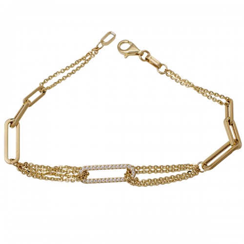 14K Χρυσό Bραχιόλι με Ζιργκόν Κρίκους & Τριπλές Αλυσίδες BR400-0