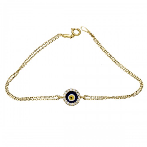 14K Χρυσό Bραχιόλι με Ματάκι & Ζιργκόν BR645KN