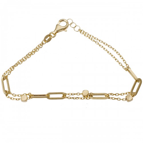 14K Χρυσό Bραχιόλι με Διπλή Αλυσίδα και Κρίκους BRI0102