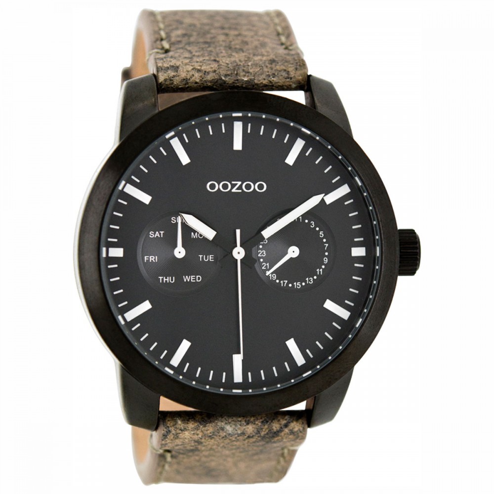 OOZOO Timepieces Black Multi-Colored Leather Strap C8257